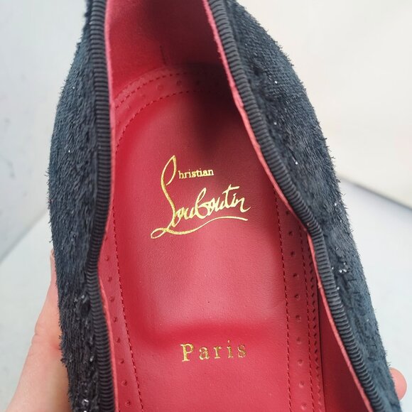 Christian Louboutin Black Dandy Chick Velvet Lame Loafer
